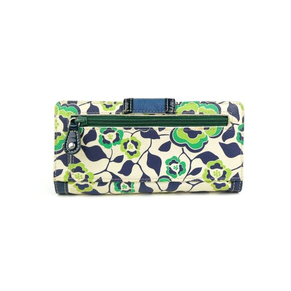 Fossil Womens Navy Green Floral Print Snap Bifold Wallet - Picture 2 of 14
